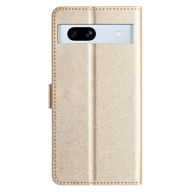 For Google Pixel 8a Case Flip Wallet Leather Silk Texture Phone Cover - Gold