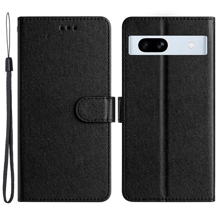 For Google Pixel 8a Case Flip Wallet Leather Silk Texture Phone Cover - Black