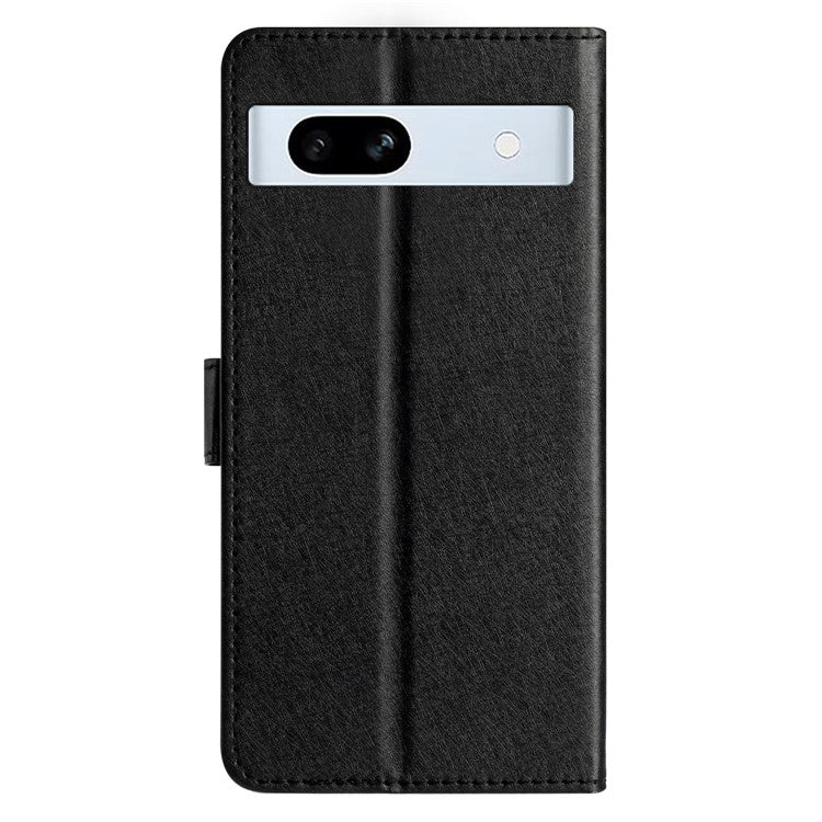 For Google Pixel 8a Case Flip Wallet Leather Silk Texture Phone Cover - Black