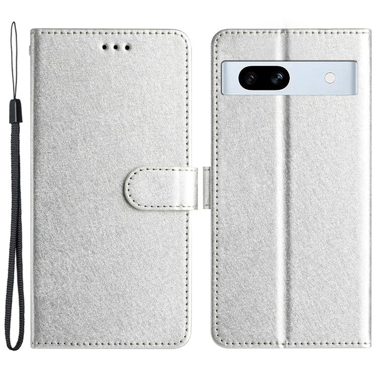 For Google Pixel 8a Case Flip Wallet Leather Silk Texture Phone Cover - Silver