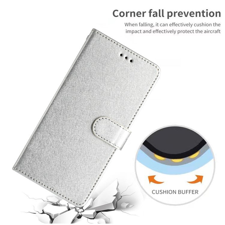 For Google Pixel 8a Case Flip Wallet Leather Silk Texture Phone Cover - Silver