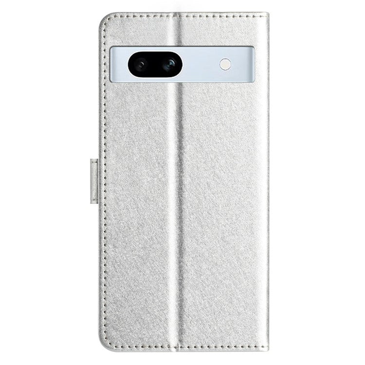 For Google Pixel 8a Case Flip Wallet Leather Silk Texture Phone Cover - Silver