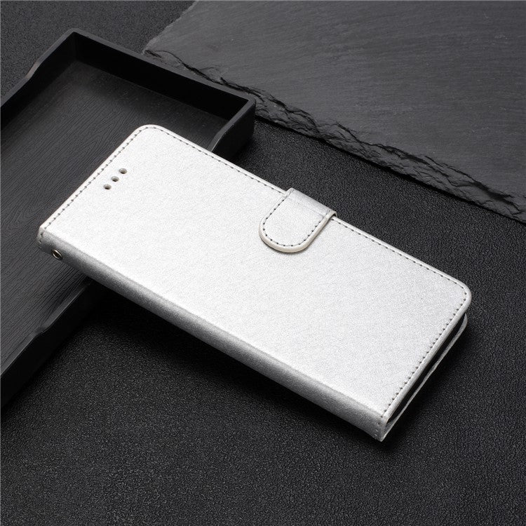 For Google Pixel 8a Case Flip Wallet Leather Silk Texture Phone Cover - Silver