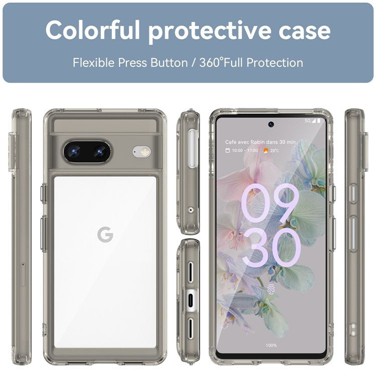 For Google Pixel 7 5G Stylish TPU + Acrylic Phone Protective Case Anti-scratch Back Cover - Transparent Grey