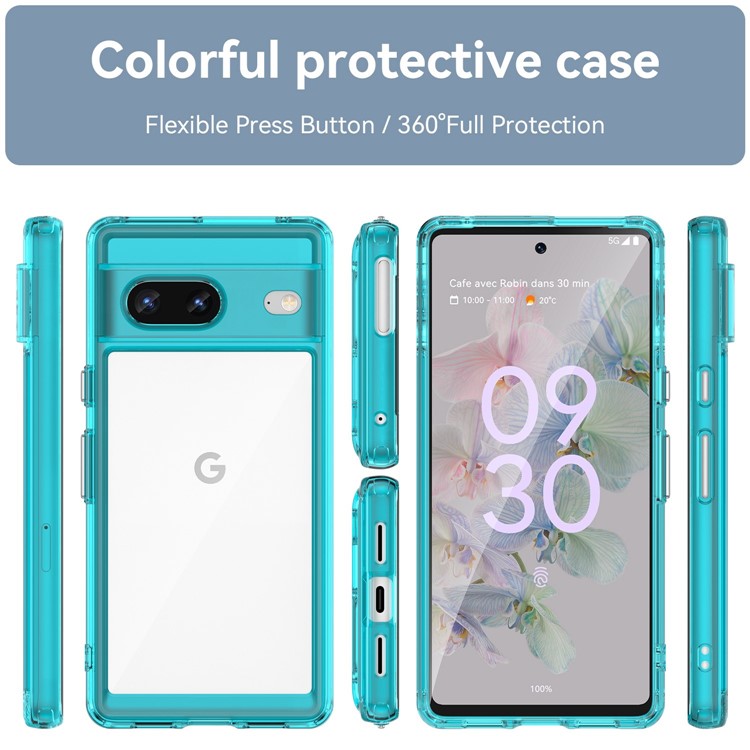 For Google Pixel 7 5G Stylish TPU + Acrylic Phone Protective Case Anti-scratch Back Cover - Transparent Blue