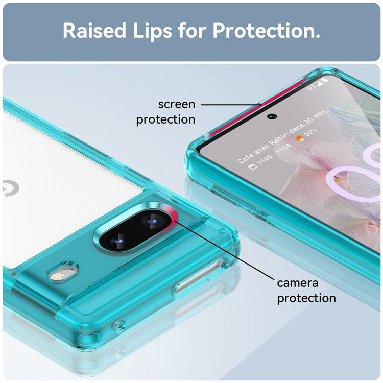 For Google Pixel 7 5G Stylish TPU + Acrylic Phone Protective Case Anti-scratch Back Cover - Transparent Blue