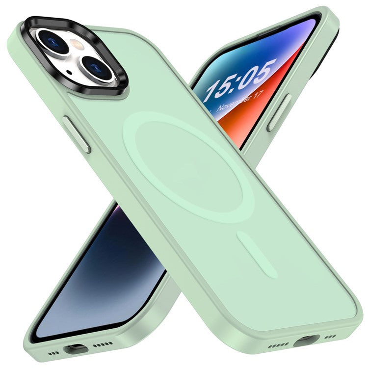 For-iPhone-14-/-13-Magnetic-Case-TPU+PC-Phone-Cover-Compatible-with-MagSafe---Light-Green