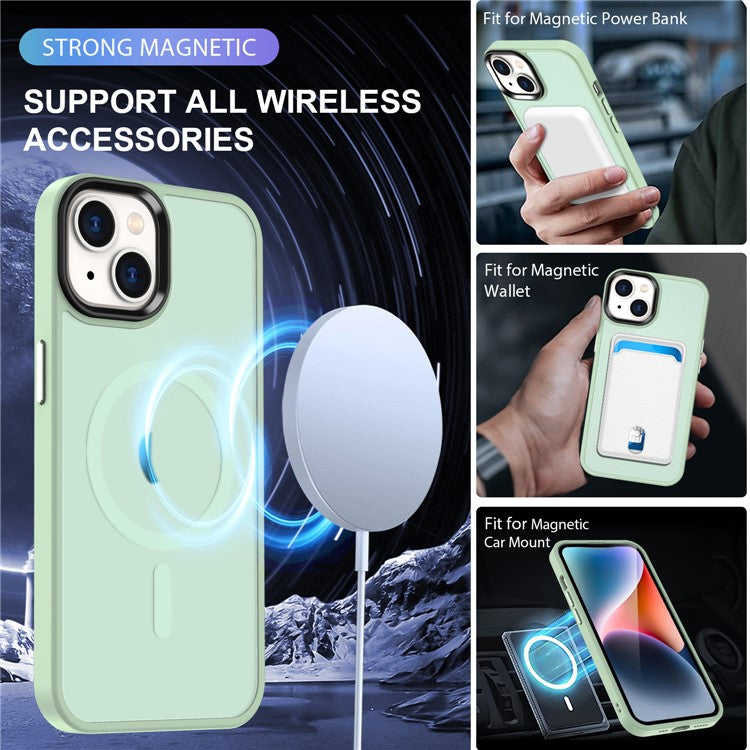 For-iPhone-14-/-13-Magnetic-Case-TPU+PC-Phone-Cover-Compatible-with-MagSafe---Light-Green