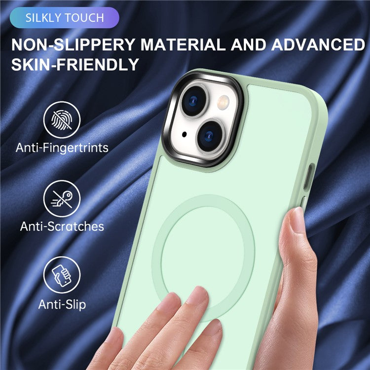 For-iPhone-14-/-13-Magnetic-Case-TPU+PC-Phone-Cover-Compatible-with-MagSafe---Light-Green