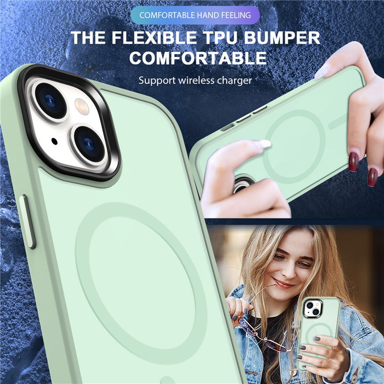 For-iPhone-14-/-13-Magnetic-Case-TPU+PC-Phone-Cover-Compatible-with-MagSafe---Light-Green