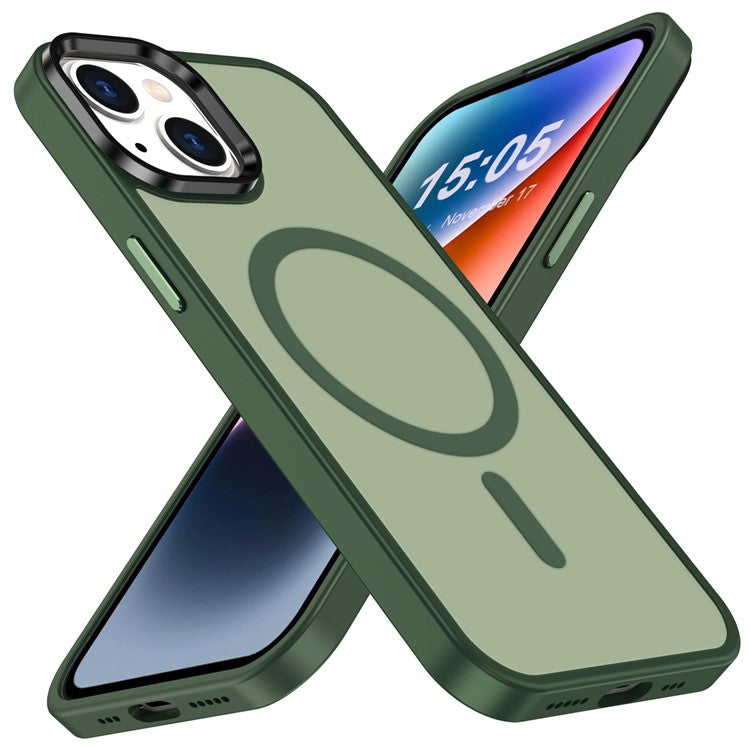 For-iPhone-14-/-13-Magnetic-Case-TPU+PC-Phone-Cover-Compatible-with-MagSafe---Dark-Green