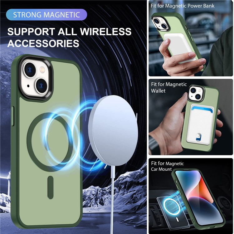 For-iPhone-14-/-13-Magnetic-Case-TPU+PC-Phone-Cover-Compatible-with-MagSafe---Dark-Green