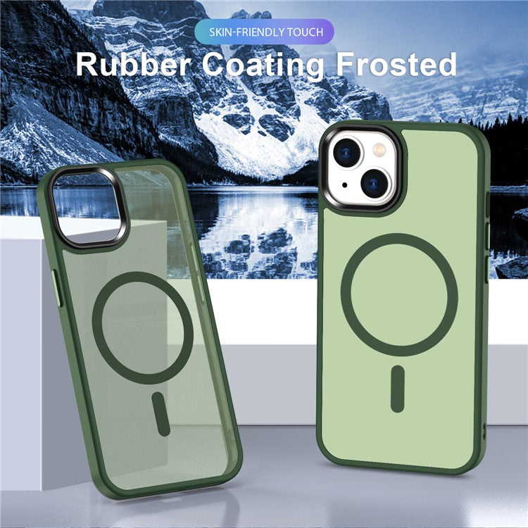 For-iPhone-14-/-13-Magnetic-Case-TPU+PC-Phone-Cover-Compatible-with-MagSafe---Dark-Green