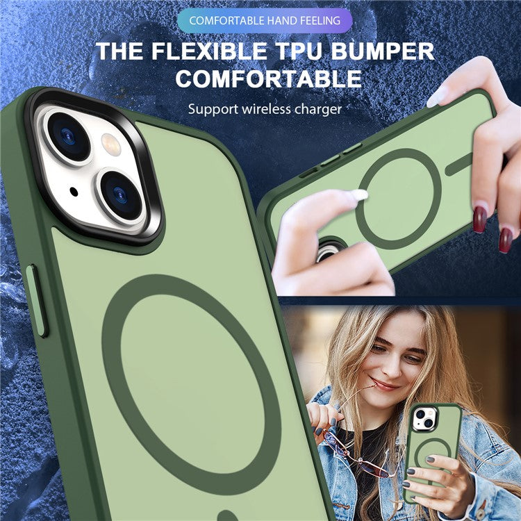 For-iPhone-14-/-13-Magnetic-Case-TPU+PC-Phone-Cover-Compatible-with-MagSafe---Dark-Green