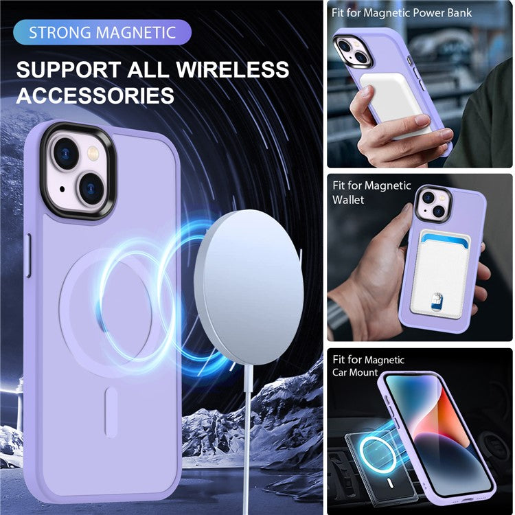 For-iPhone-14-/-13-Magnetic-Case-TPU+PC-Phone-Cover-Compatible-with-MagSafe---Light-Purple