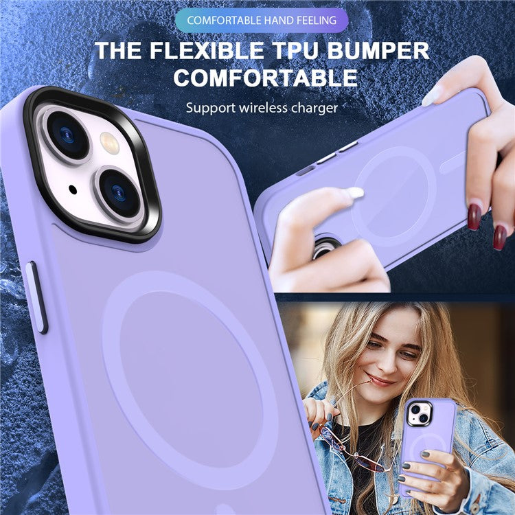 For-iPhone-14-/-13-Magnetic-Case-TPU+PC-Phone-Cover-Compatible-with-MagSafe---Light-Purple