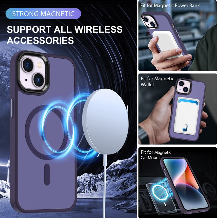 For-iPhone-14-/-13-Magnetic-Case-TPU+PC-Phone-Cover-Compatible-with-MagSafe---Dark-Purple