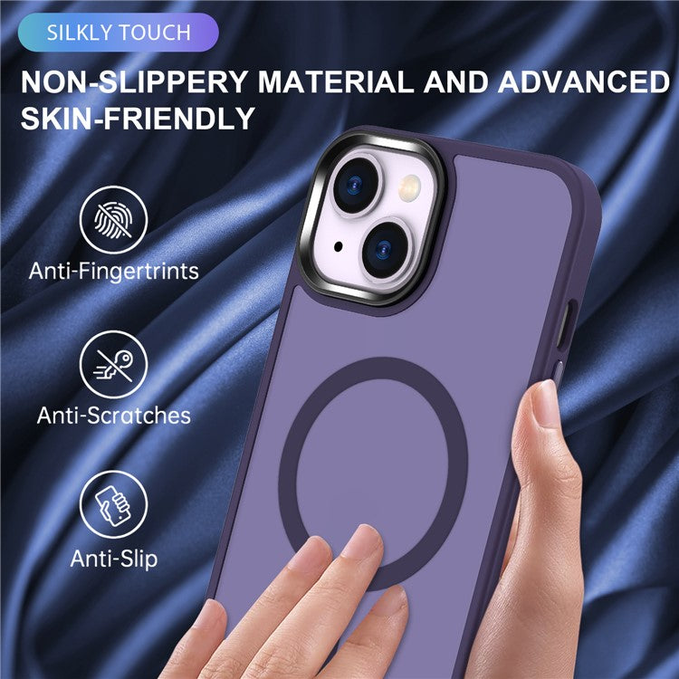 For-iPhone-14-/-13-Magnetic-Case-TPU+PC-Phone-Cover-Compatible-with-MagSafe---Dark-Purple