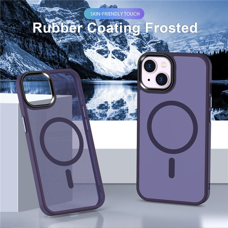 For-iPhone-14-/-13-Magnetic-Case-TPU+PC-Phone-Cover-Compatible-with-MagSafe---Dark-Purple