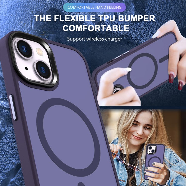 For-iPhone-14-/-13-Magnetic-Case-TPU+PC-Phone-Cover-Compatible-with-MagSafe---Dark-Purple