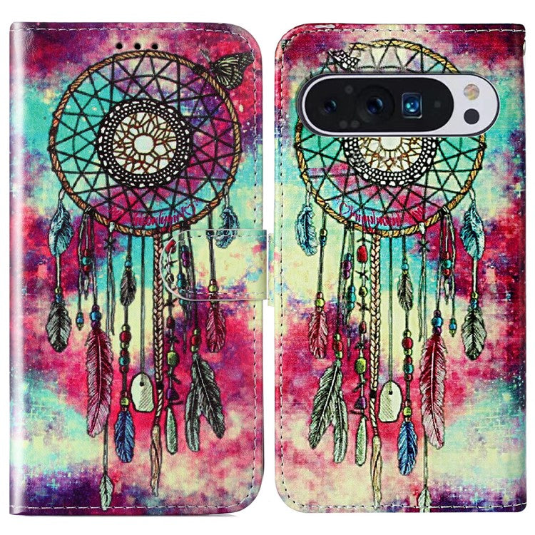 For Google Pixel 9 Pro / Pixel 9 Case Leather Pattern Design Flip Wallet Phone Cover - Dream Catcher