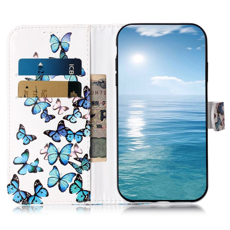 For Google Pixel 9 Pro / Pixel 9 Case Leather Pattern Design Flip Wallet Phone Cover - Blue Butterfly