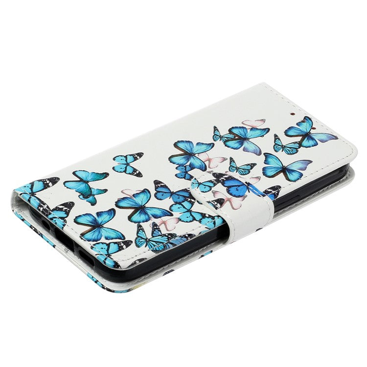 For Google Pixel 9 Pro / Pixel 9 Case Leather Pattern Design Flip Wallet Phone Cover - Blue Butterfly