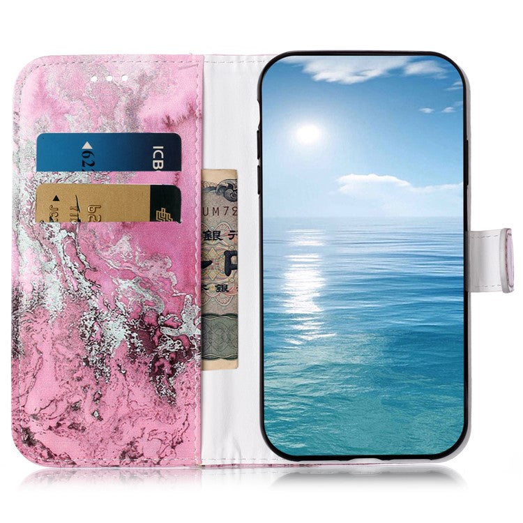 For Google Pixel 9 Pro / Pixel 9 Case Leather Pattern Design Flip Wallet Phone Cover - Pink Seawater Marble