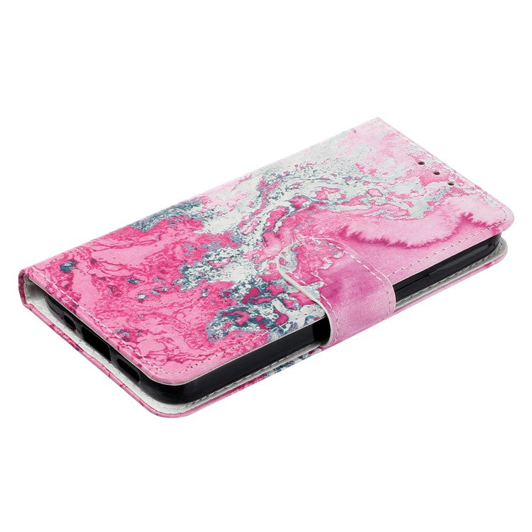 For Google Pixel 9 Pro / Pixel 9 Case Leather Pattern Design Flip Wallet Phone Cover - Pink Seawater Marble