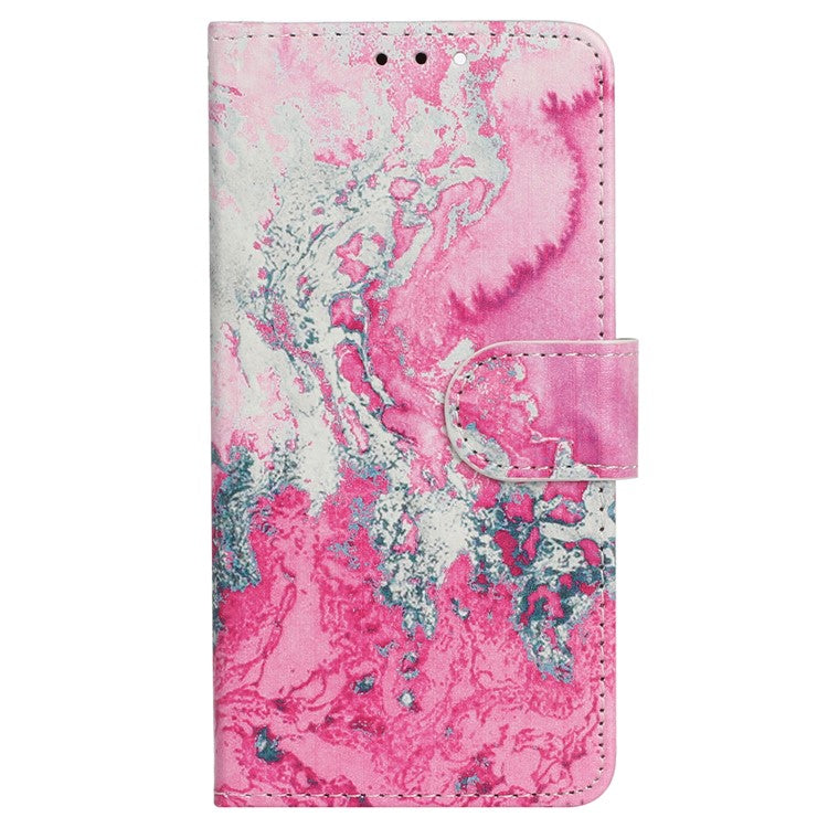 For Google Pixel 9 Pro / Pixel 9 Case Leather Pattern Design Flip Wallet Phone Cover - Pink Seawater Marble