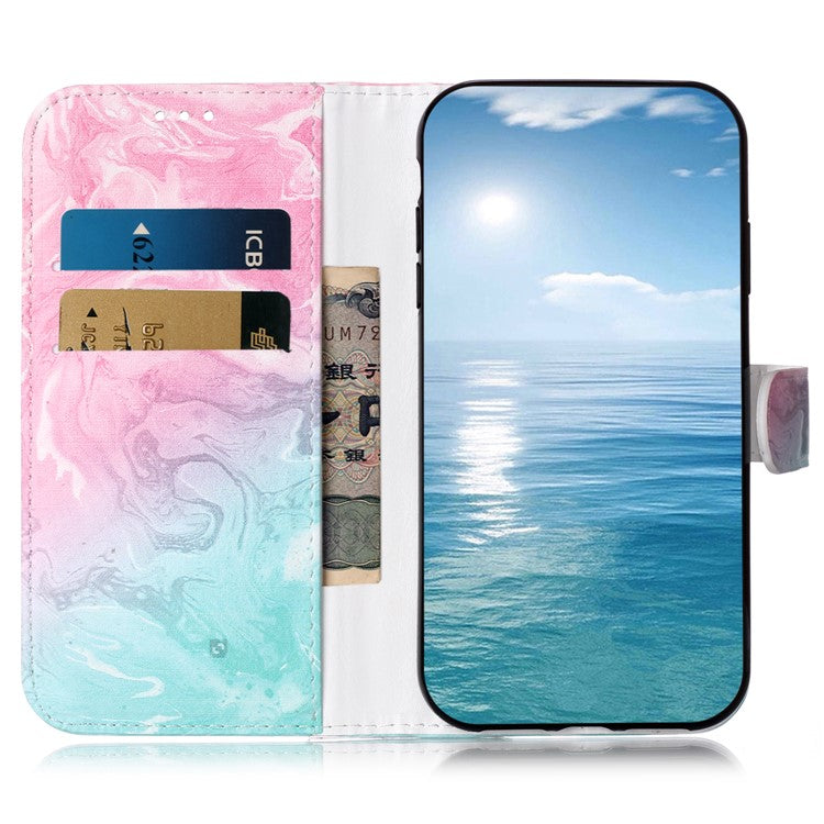 For Google Pixel 9 Pro / Pixel 9 Case Leather Pattern Design Flip Wallet Phone Cover - Pink Green Marble