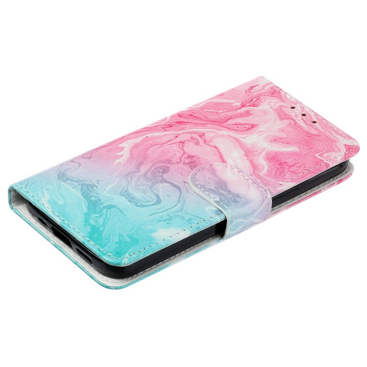 For Google Pixel 9 Pro / Pixel 9 Case Leather Pattern Design Flip Wallet Phone Cover - Pink Green Marble