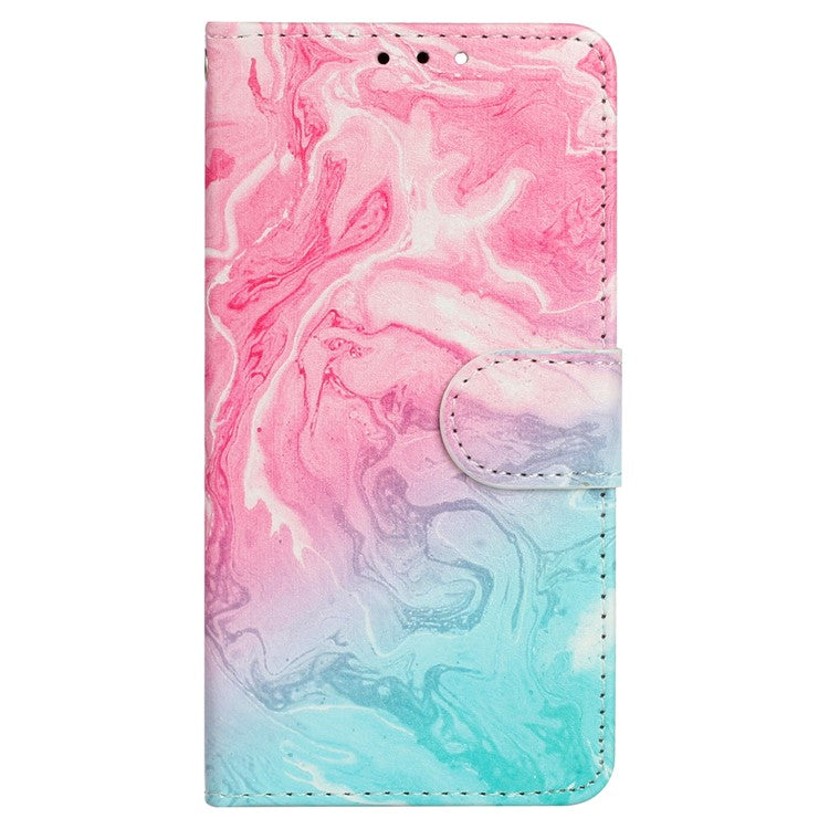 For Google Pixel 9 Pro / Pixel 9 Case Leather Pattern Design Flip Wallet Phone Cover - Pink Green Marble