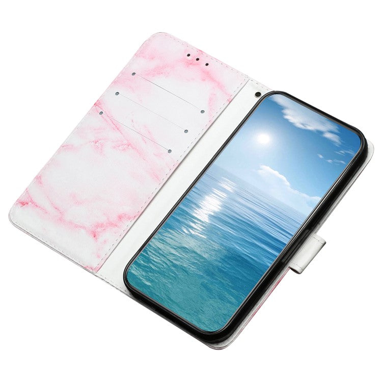 For Google Pixel 9 Pro / Pixel 9 Case Leather Pattern Design Flip Wallet Phone Cover - Pink Marble