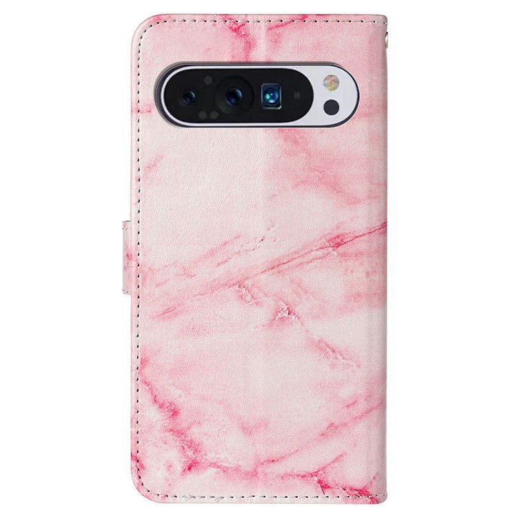 For Google Pixel 9 Pro / Pixel 9 Case Leather Pattern Design Flip Wallet Phone Cover - Pink Marble