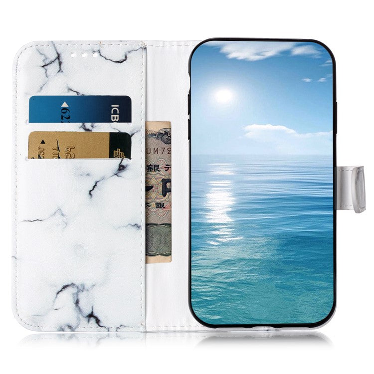 For Google Pixel 9 Pro / Pixel 9 Case Leather Pattern Design Flip Wallet Phone Cover - White Marble