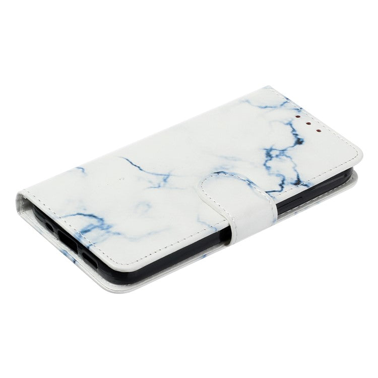 For Google Pixel 9 Pro / Pixel 9 Case Leather Pattern Design Flip Wallet Phone Cover - White Marble