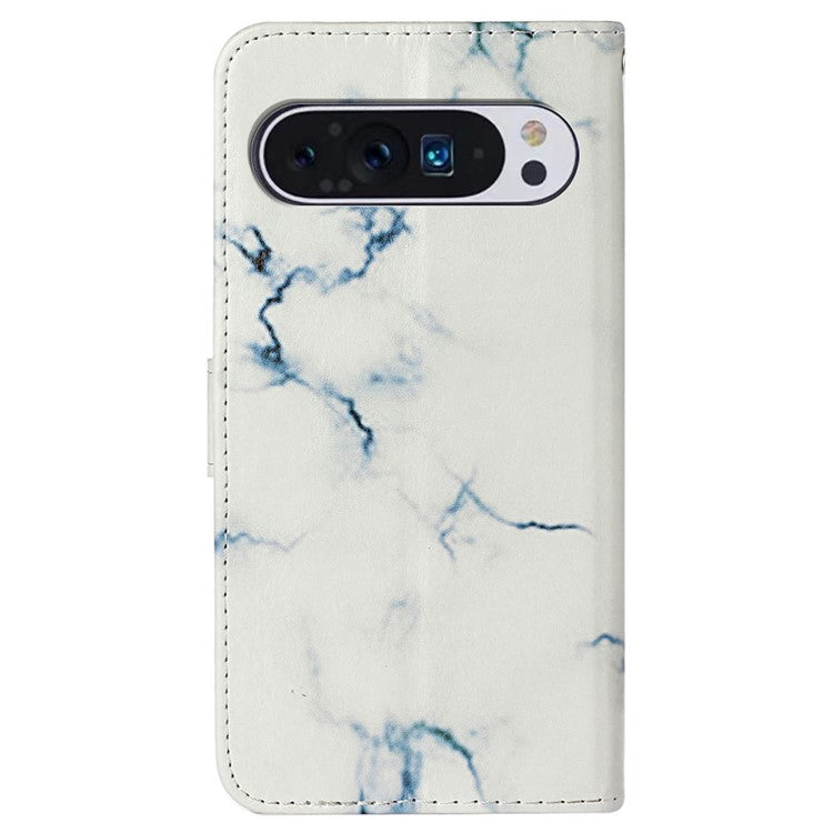 For Google Pixel 9 Pro / Pixel 9 Case Leather Pattern Design Flip Wallet Phone Cover - White Marble