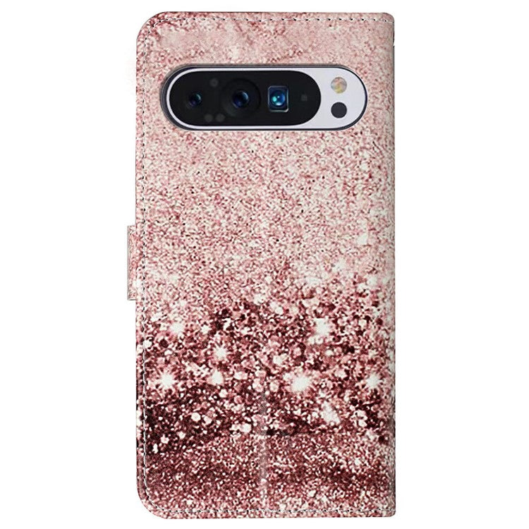 For Google Pixel 9 Pro / Pixel 9 Case Leather Pattern Design Flip Wallet Phone Cover - Rose Gold Marble