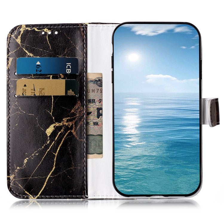 For Google Pixel 9 Pro / Pixel 9 Case Leather Pattern Design Flip Wallet Phone Cover - Black Gold Marble