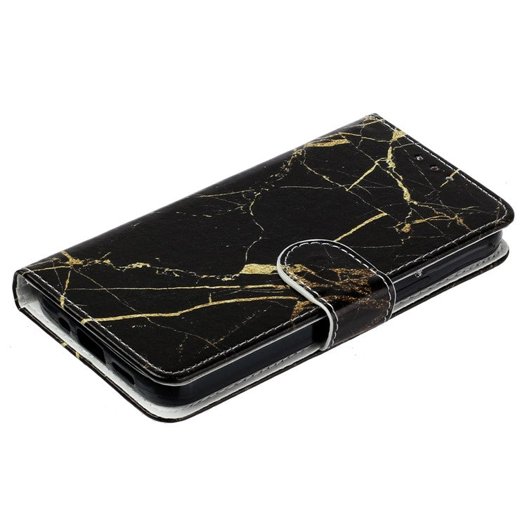 For Google Pixel 9 Pro / Pixel 9 Case Leather Pattern Design Flip Wallet Phone Cover - Black Gold Marble