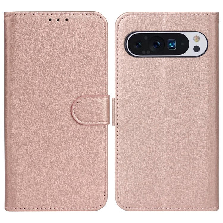 For Google Pixel 9 Pro / Pixel 9 Case Wallet Style Flip Leather Phone Cover Card Holder - Rose Gold