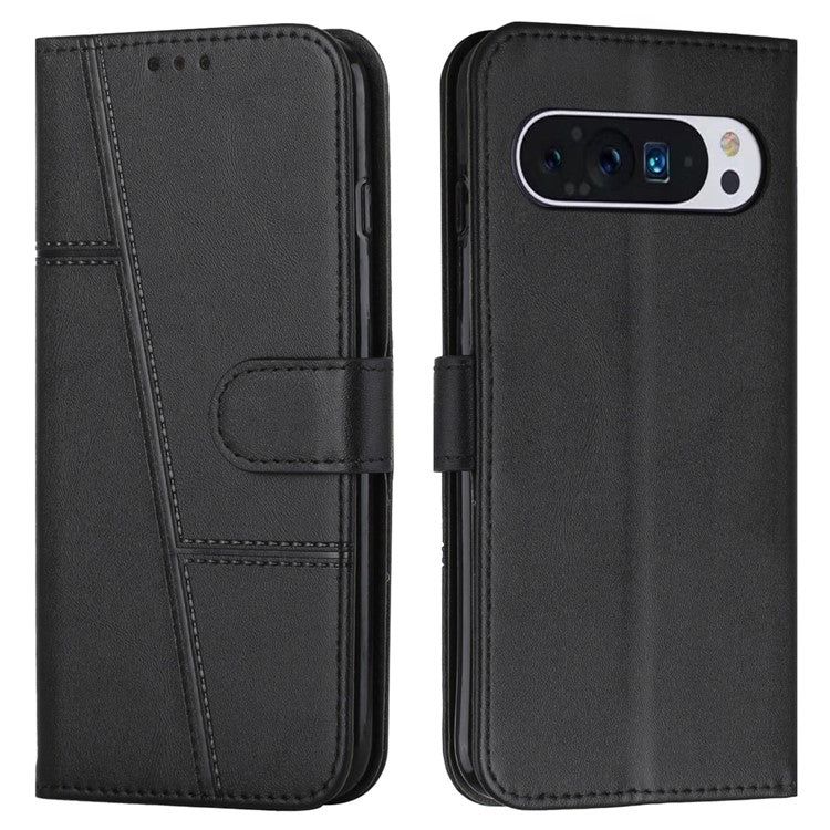 For Google Pixel 9 / Pixel 9 Pro Case Flip Wallet Card Slots Leather Phone Cover - Black