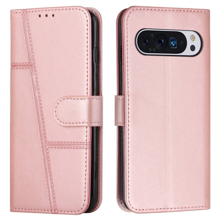 For Google Pixel 9 / Pixel 9 Pro Case Flip Wallet Card Slots Leather Phone Cover - Rose Gold