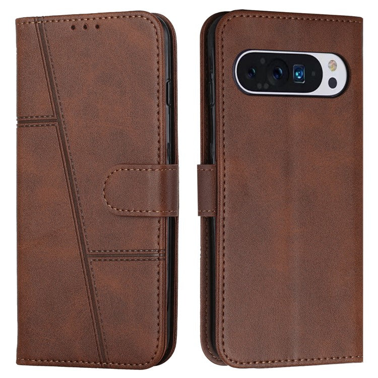 For Google Pixel 9 / Pixel 9 Pro Case Flip Wallet Card Slots Leather Phone Cover - Brown