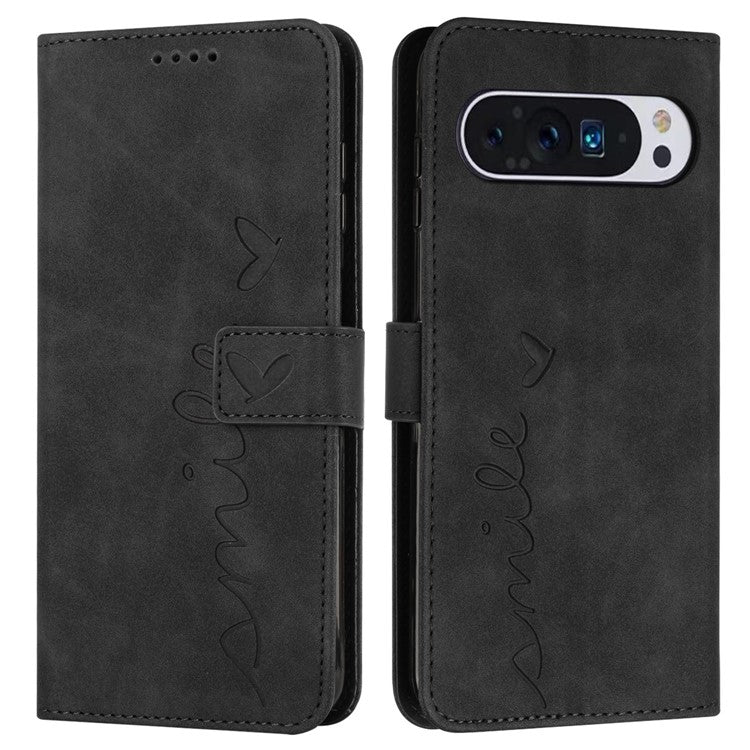 For Google Pixel 9 Pro XL Case Viewing Stand PU Leather Phone Cover Imprinted Pattern - Black