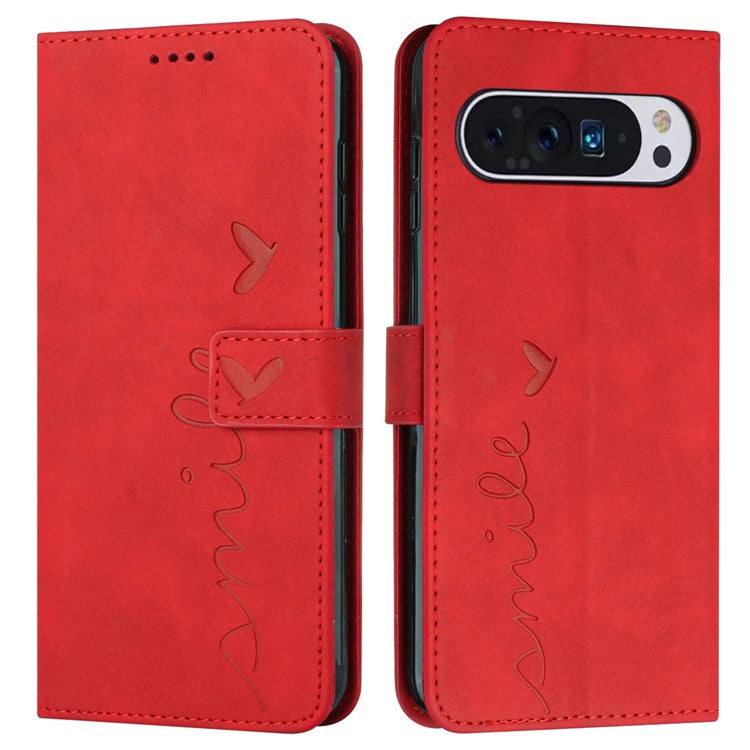 For Google Pixel 9 Pro XL Case Viewing Stand PU Leather Phone Cover Imprinted Pattern - Red