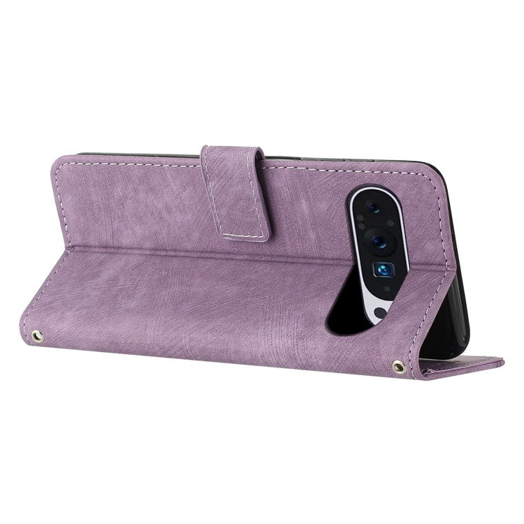 For Google Pixel 9 / Pixel 9 Pro Case Lines Leather Skin-touch Phone Cover Stand Function - Purple