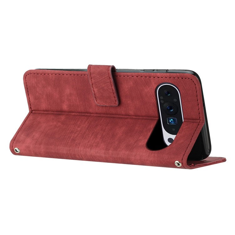 For Google Pixel 9 / Pixel 9 Pro Case Lines Leather Skin-touch Phone Cover Stand Function - Red