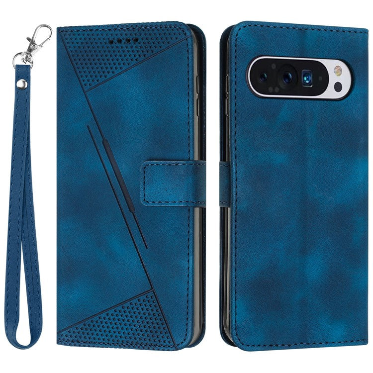 For Google Pixel 9 Pro XL Case Triangle Pattern Leather Wallet Purse Handbag Phone Cover - Sapphire